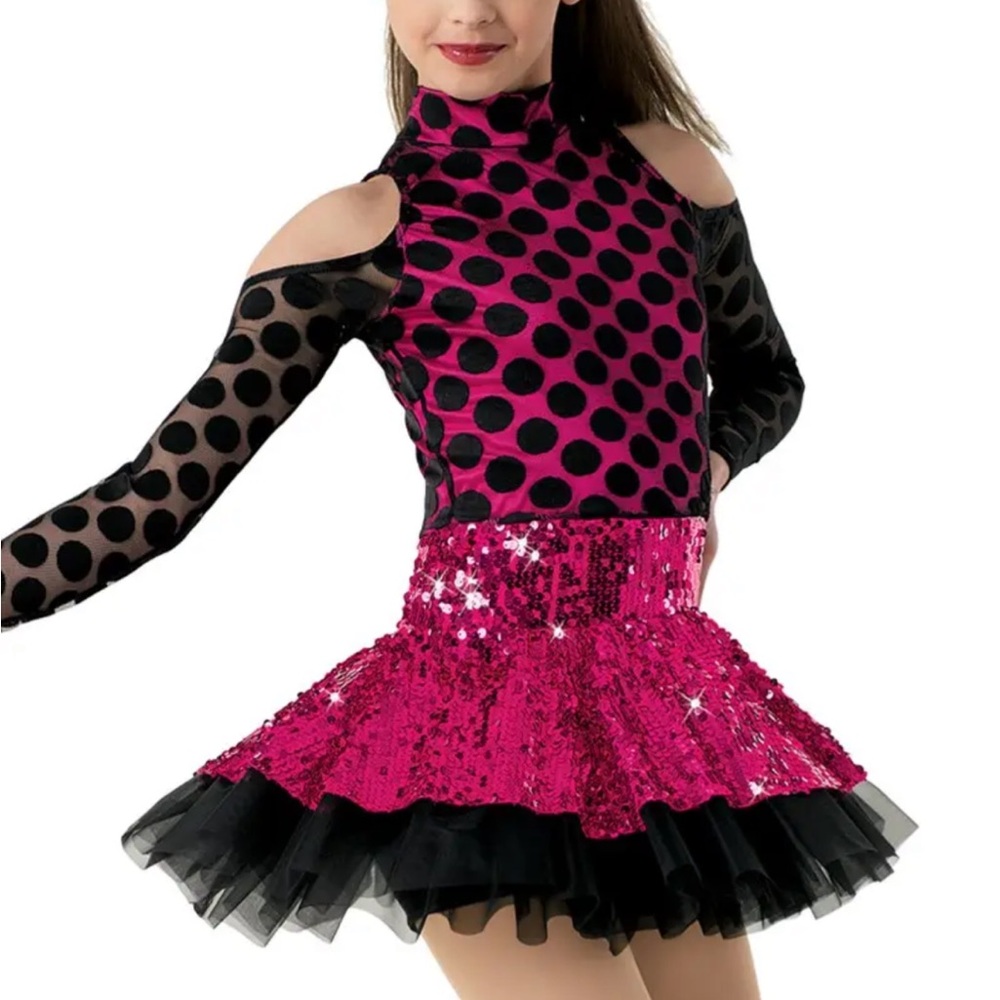 3/$50 Weissman Pink & Black Polkadot Sequin Dance Costume